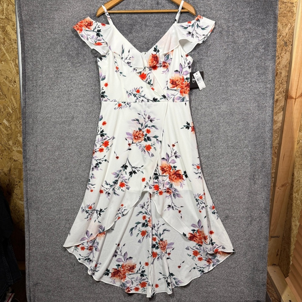By & Bay Dress Women‎ White Floral Cold Shoulder High-Low Dress Size 15 NWT